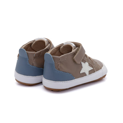 Old Soles 0085RT Platinum Bub baby leather shoe in Taupe and White and Indigo with classic detail