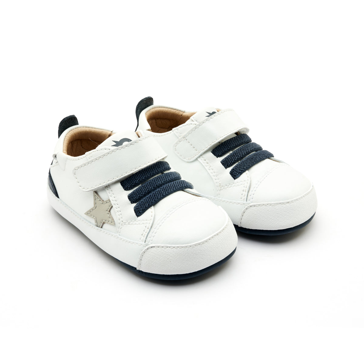 Old Soles 0085RT Platinum Bub baby leather shoe in Snow Navy Gris and Navy Sole