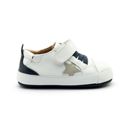 Old Soles 0085RT Platinum Bub baby leather shoe in Snow Navy Gris and Navy Sole