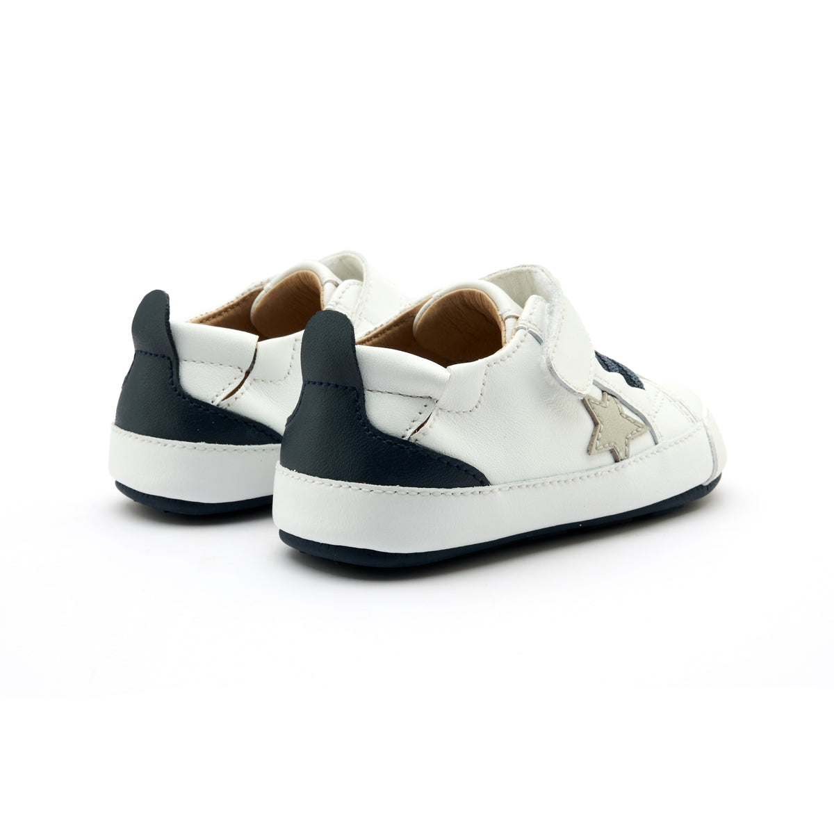 Old Soles 0085RT Platinum Bub baby leather shoe in Snow Navy Gris and Navy Sole