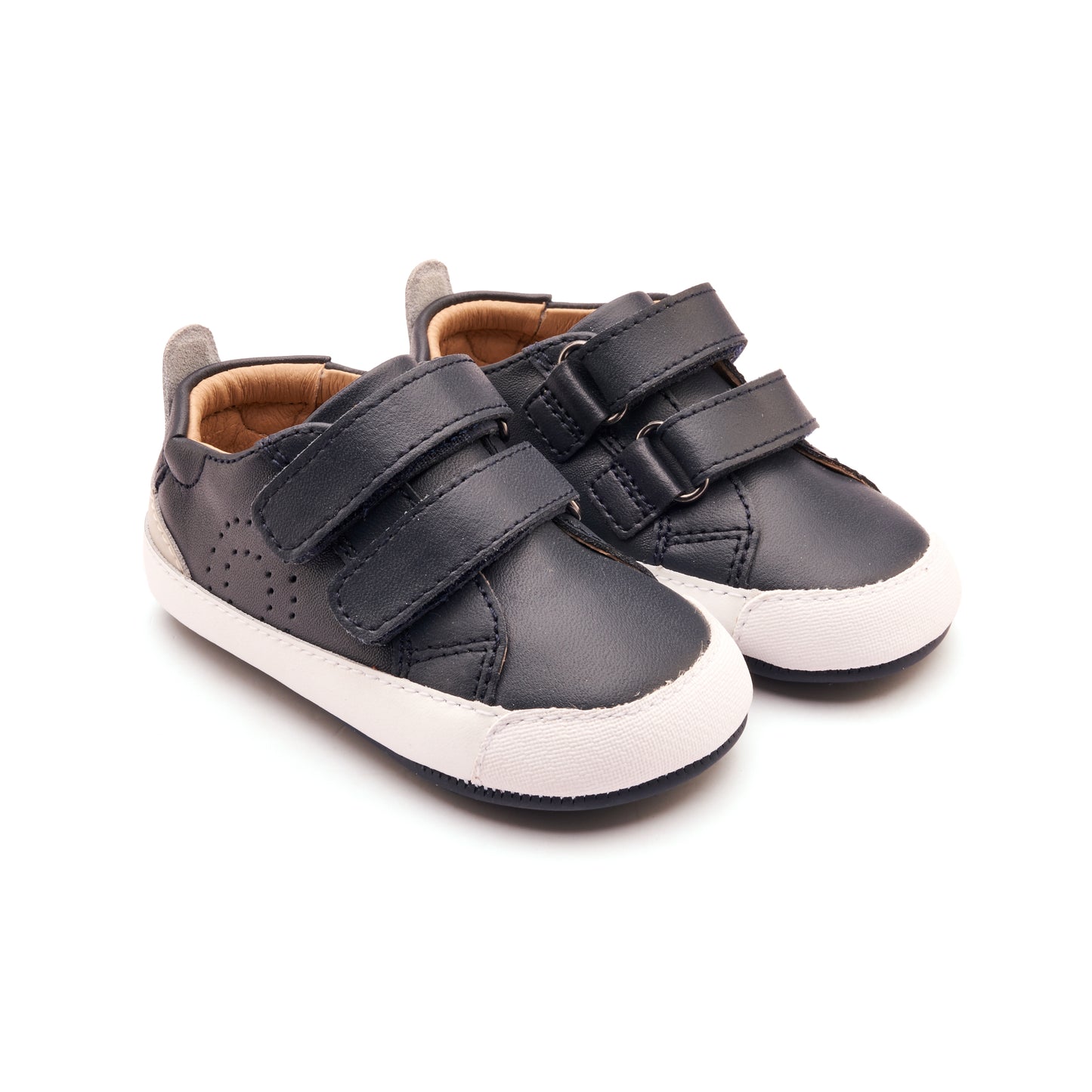 Old Soles 0092RT Baby Tot baby leather shoe in Navy and Gris with velcro strap detail