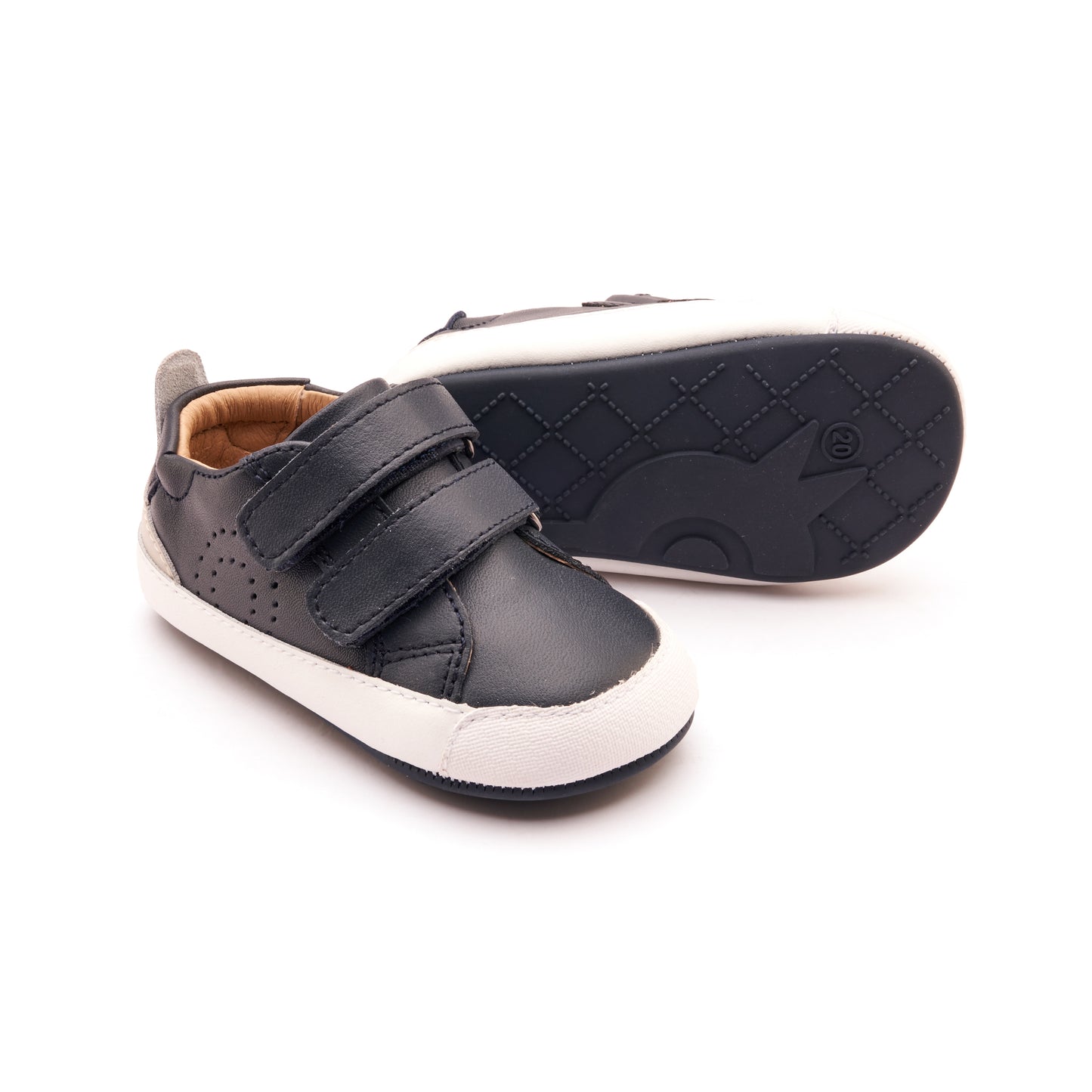 Old Soles 0092RT Baby Tot baby leather shoe in Navy and Gris with velcro strap detail