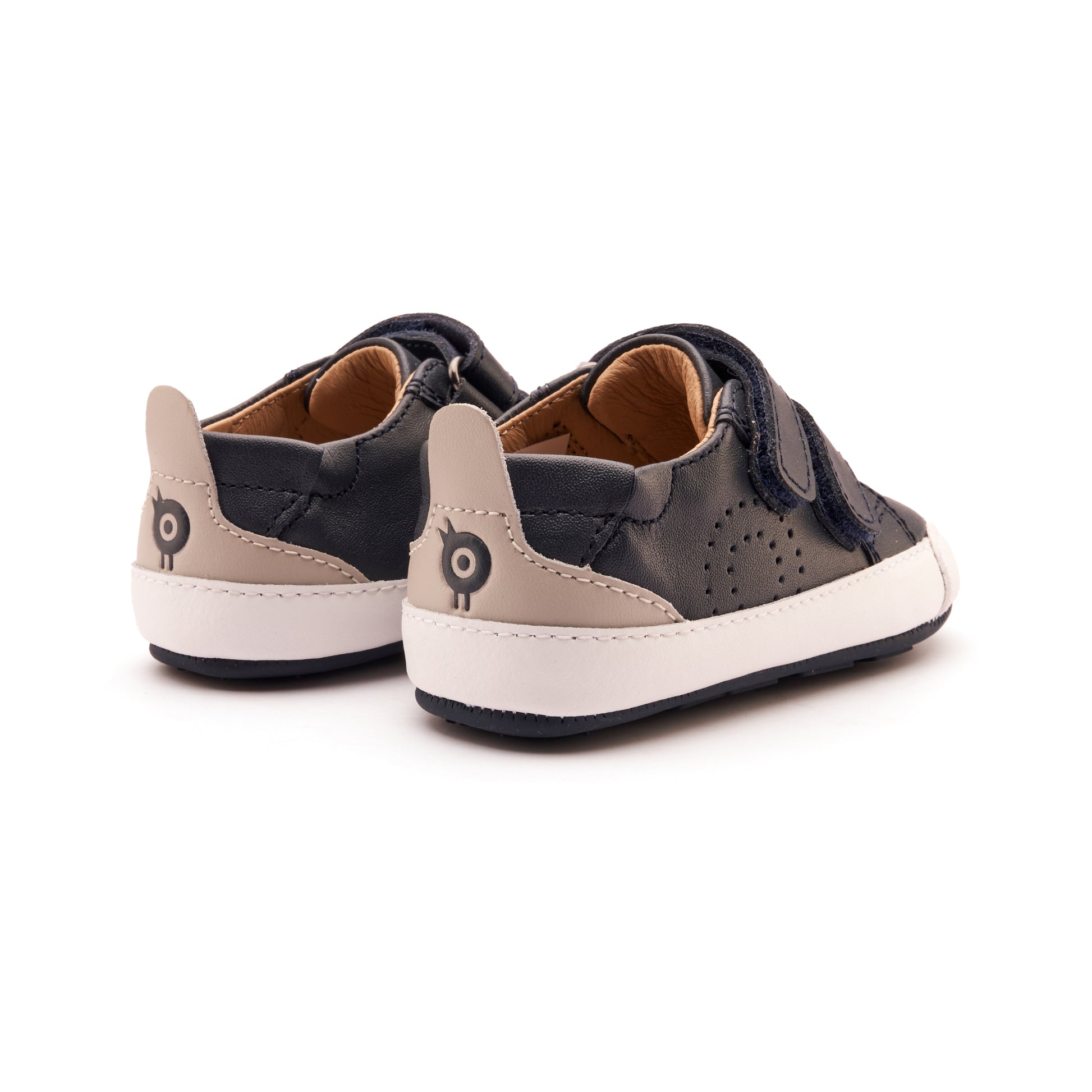Old Soles 0092RT Baby Tot baby leather shoe in Navy and Gris with velcro strap detail