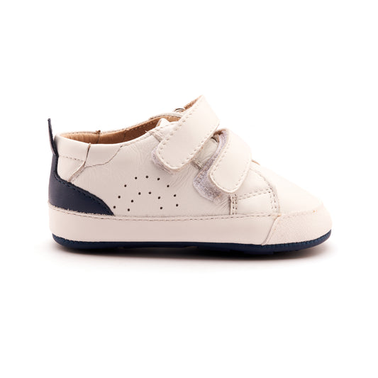 Old Soles 0092RT Baby Tot baby leather shoe in Snow and Denim with velcro strap detail
