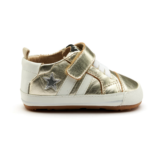 Old Soles 0098RT Wos Baby baby leather shoe in Gold and Snow and Silver with sporty detail