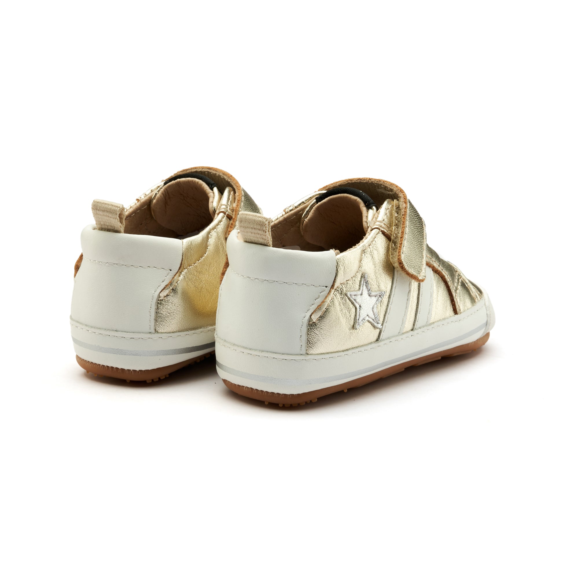 Old Soles 0098RT Wos Baby baby leather shoe in Gold, Snow, and Silver with sporty detail