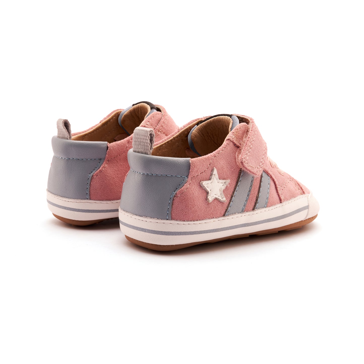 Old Soles 0098RT Wos Baby baby leather shoe in Soft Pink Suede, Nacardo Blanco, and Dusty Blue with sporty detail