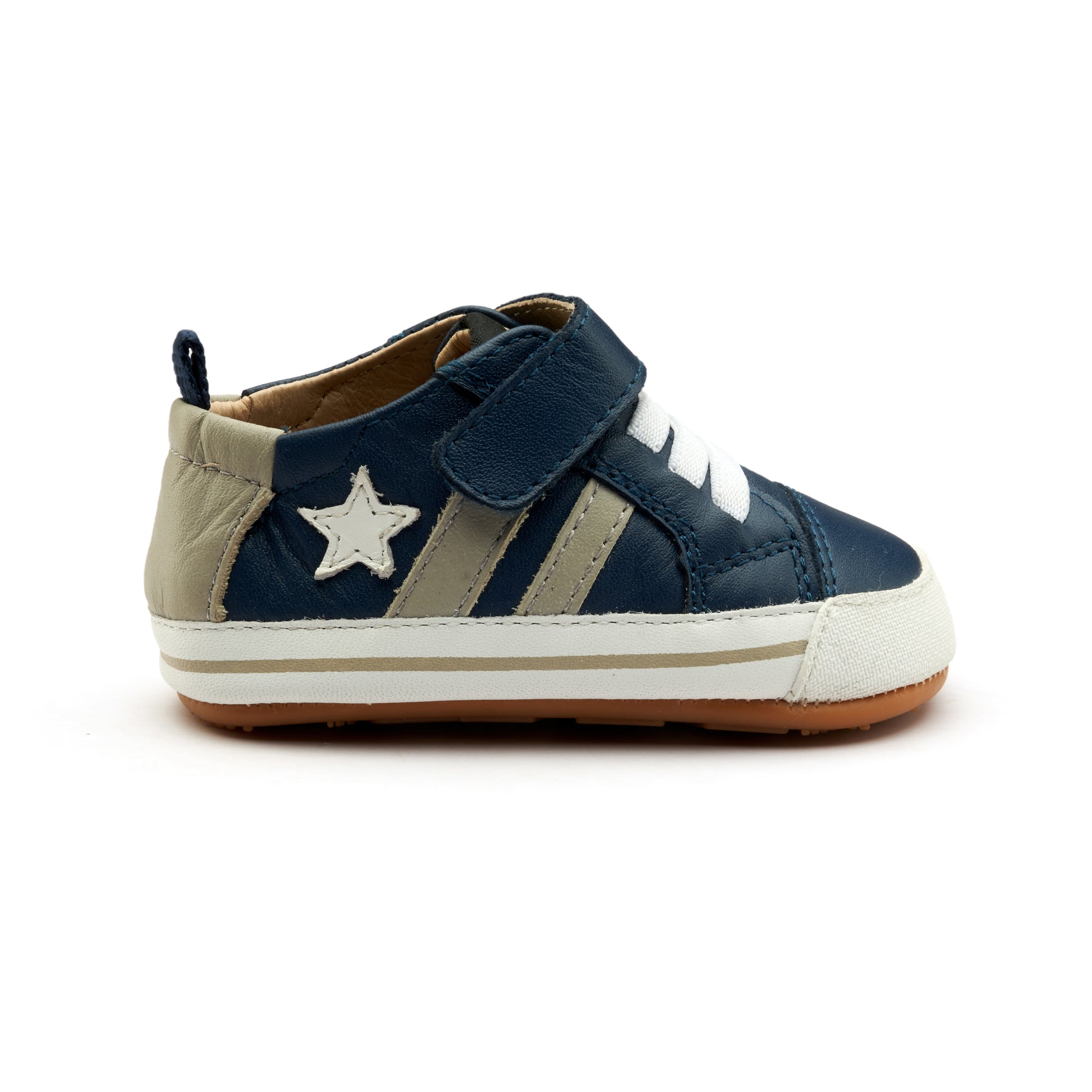 Old Soles 0098RT Wos Baby baby leather shoe in Denim, Gris, and Snow with sporty detail