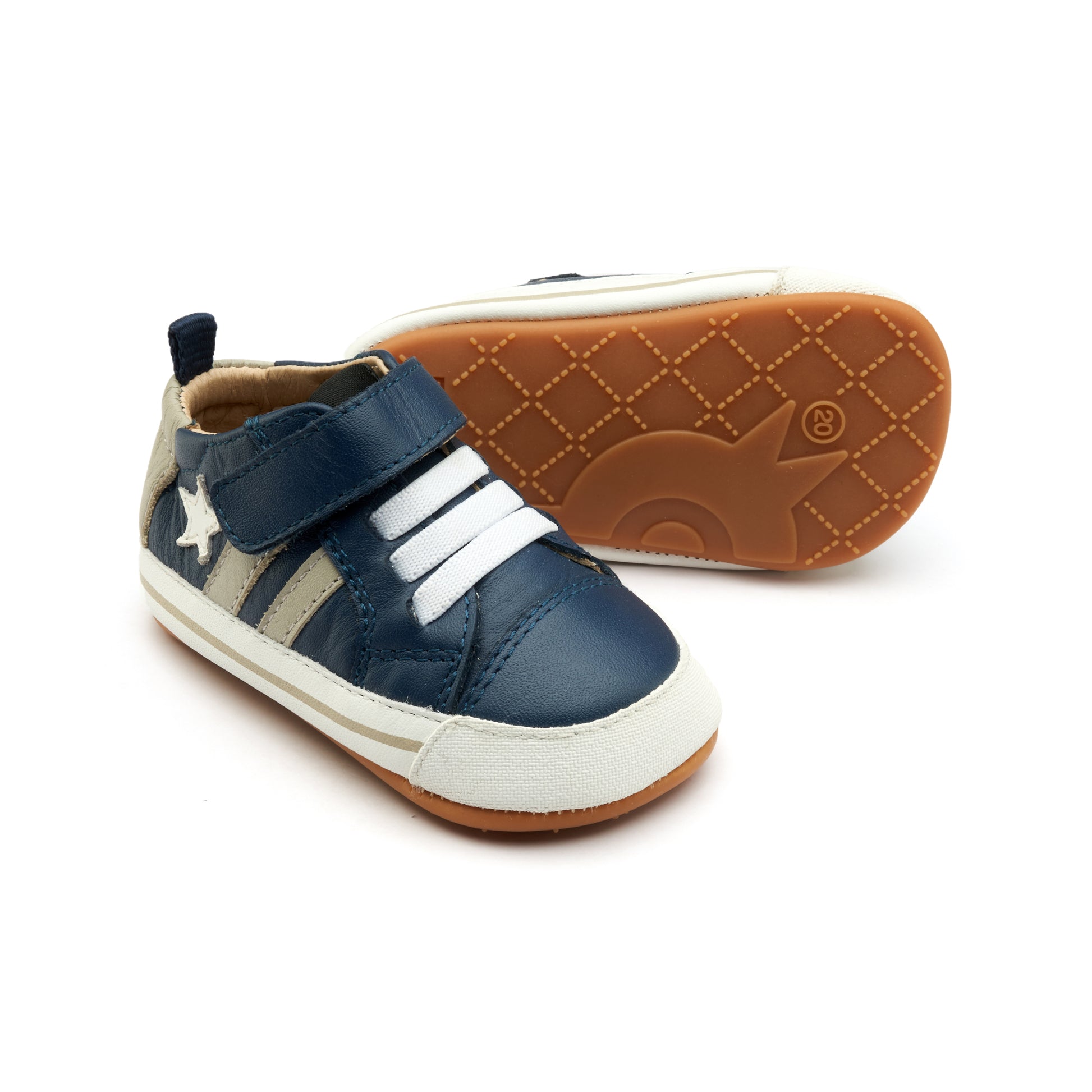 Old Soles 0098RT Wos Baby baby leather shoe in Denim, Gris, and Snow with sporty detail