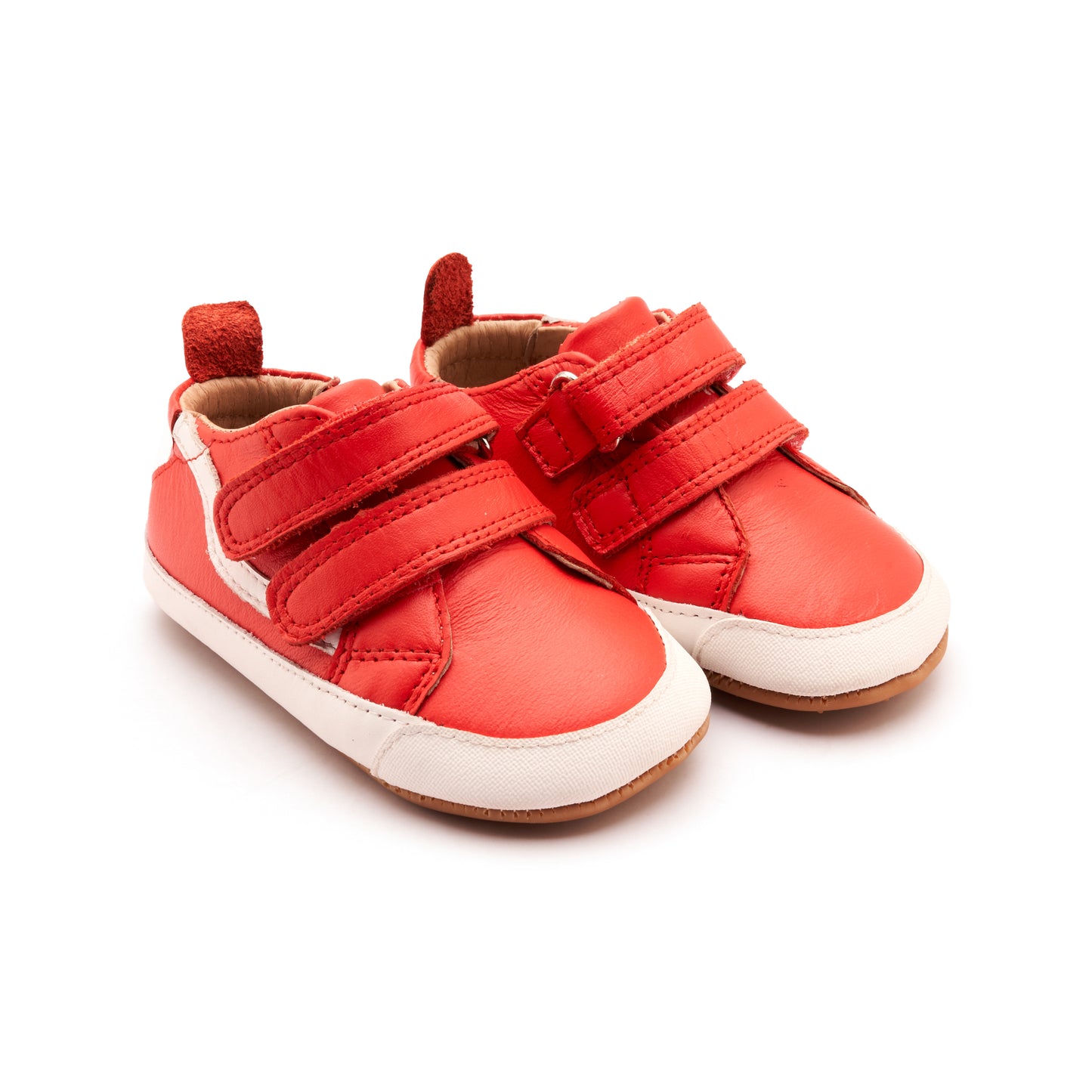 Old Soles 0099RT Squiggle Bub baby leather shoe in Bright Red and Snow with classic detail