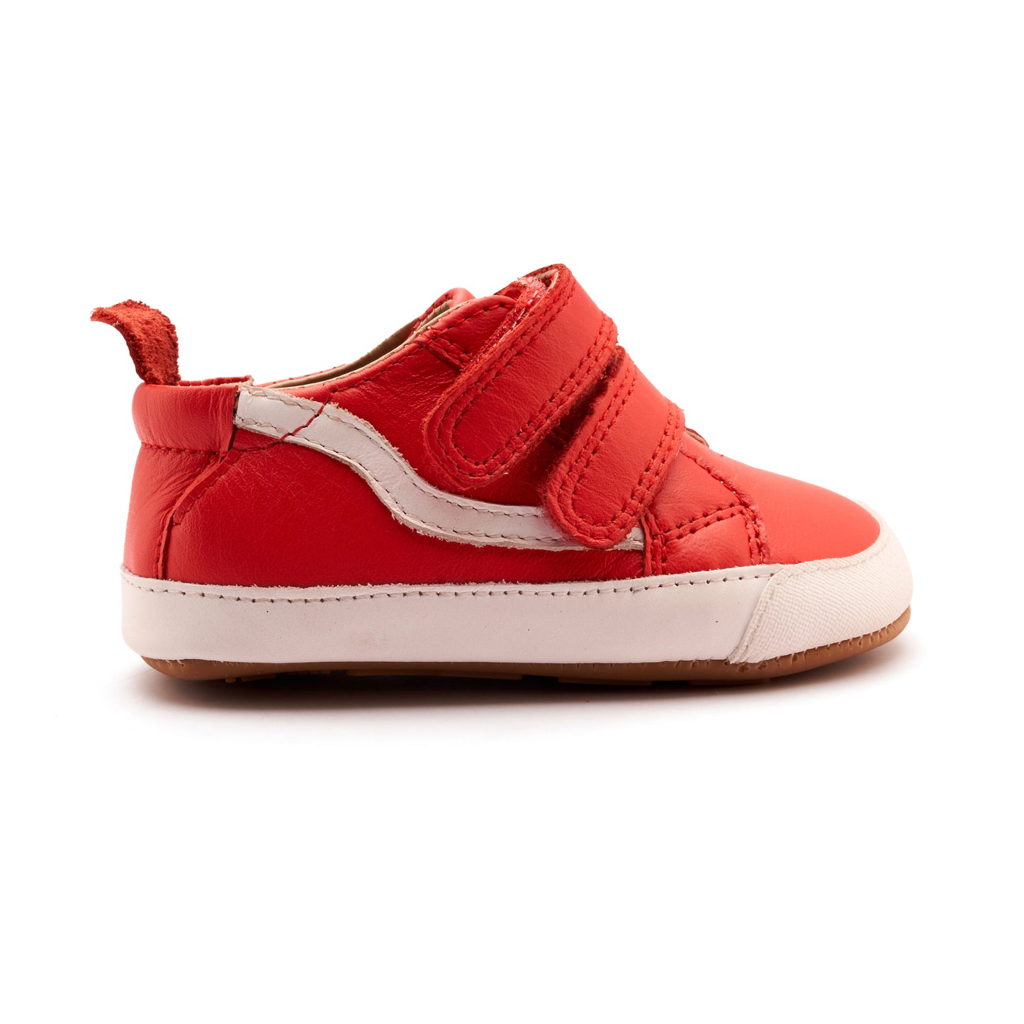 Old Soles 0099RT Squiggle Bub baby leather shoe in Bright Red and Snow with classic detail