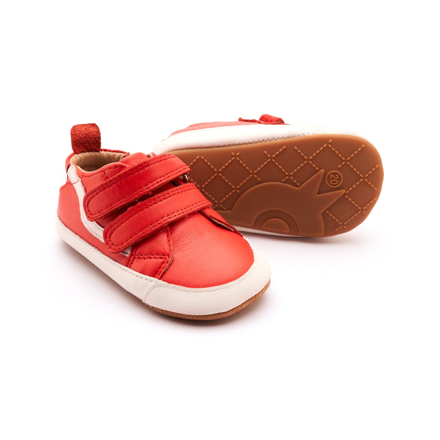 Old Soles 0099RT Squiggle Bub baby leather shoe in Bright Red and Snow with classic detail