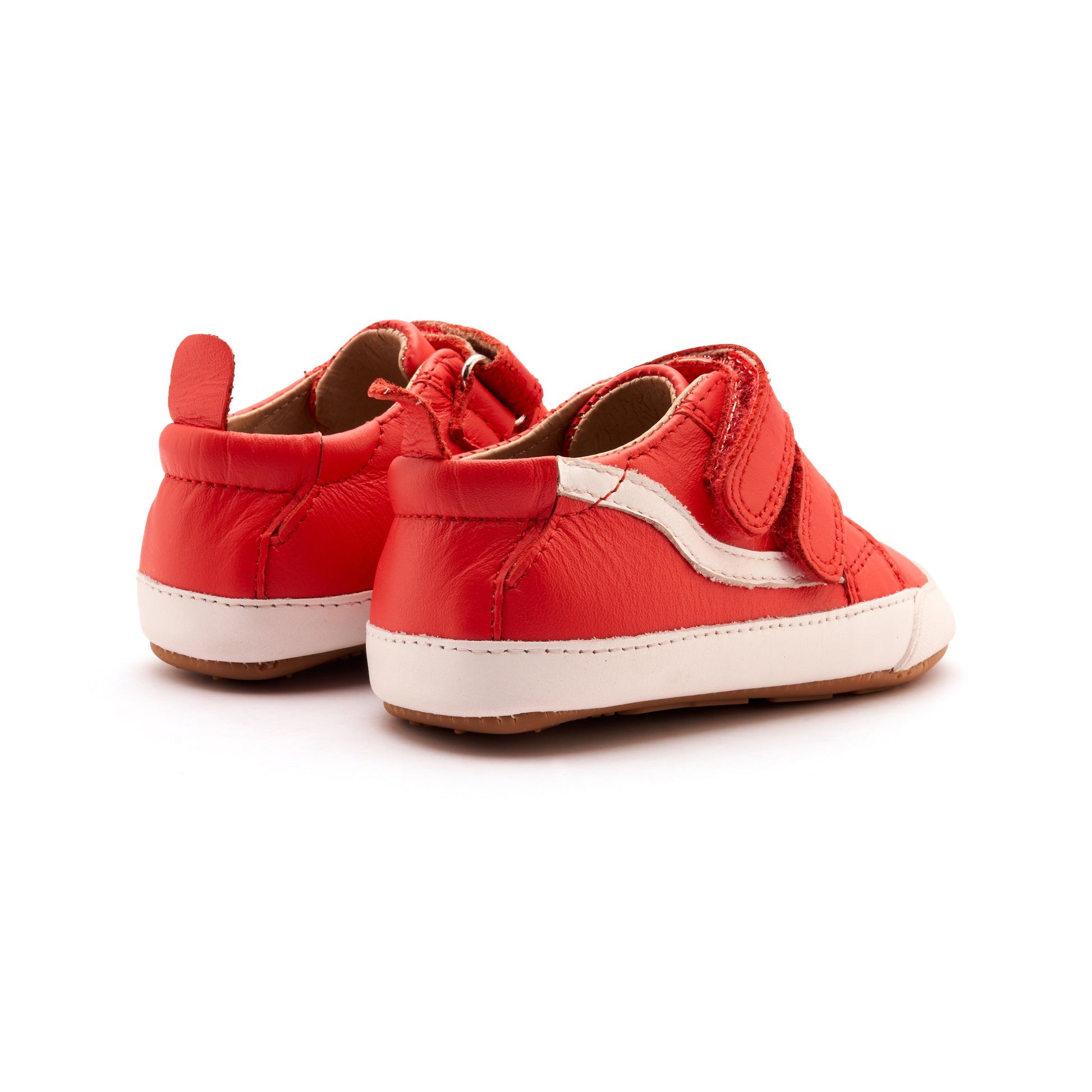 Old Soles 0099RT Squiggle Bub baby leather shoe in Bright Red and Snow with classic detail