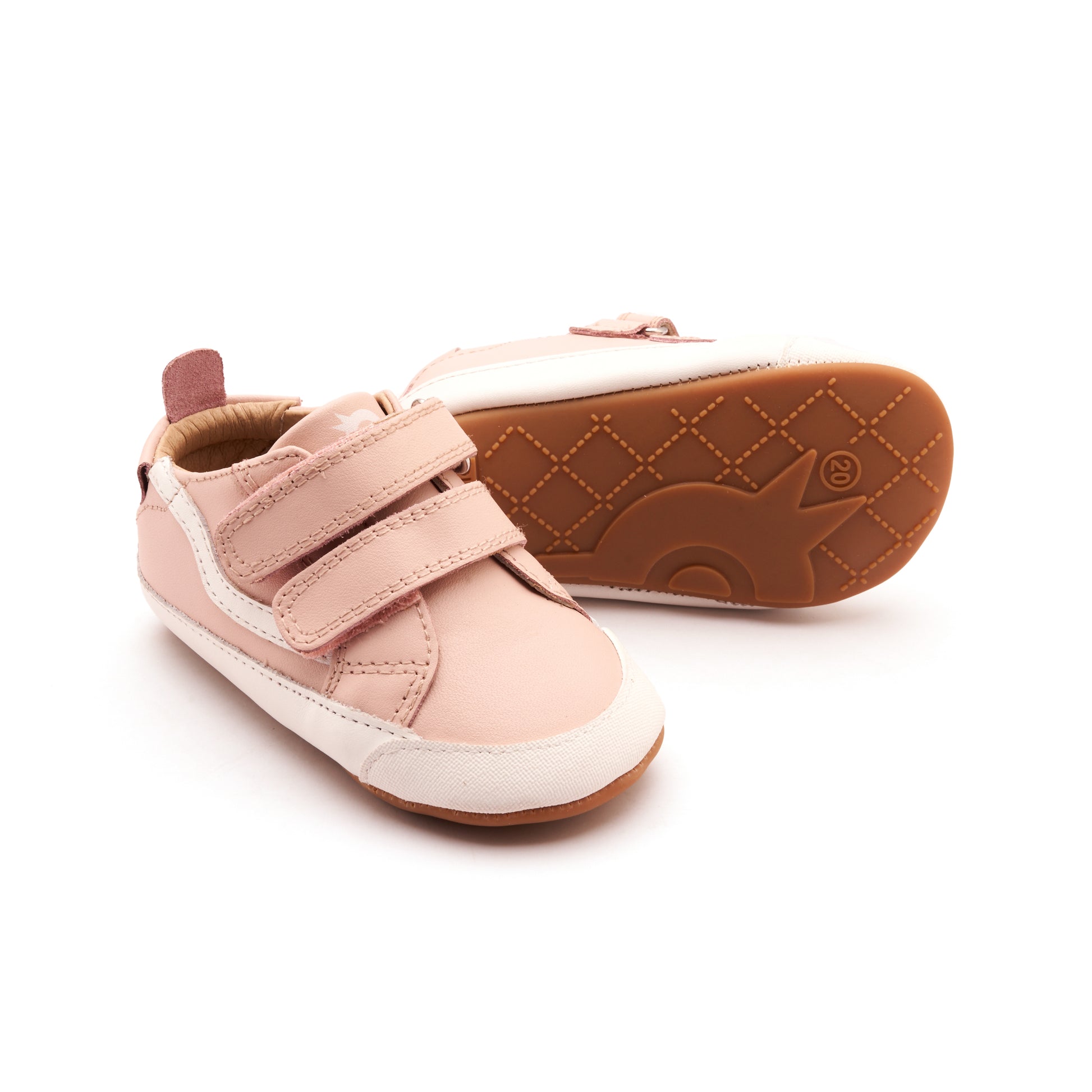 Old Soles 0099RT Squiggle Bub baby leather shoe in Powder Pink and Snow with classic detail