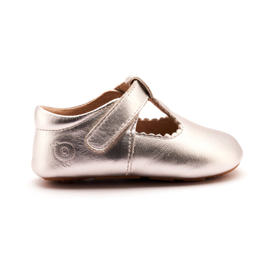 Old Soles 0100R Rose Baby baby leather shoe in Silver with floral detail