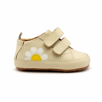 Old Soles 0107R Garden Baby baby leather shoe in Vanilla with floral detail