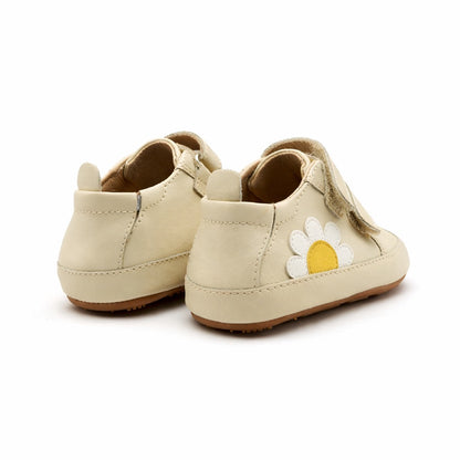 Old Soles 0107R Garden Baby baby leather shoe in Vanilla with floral detail