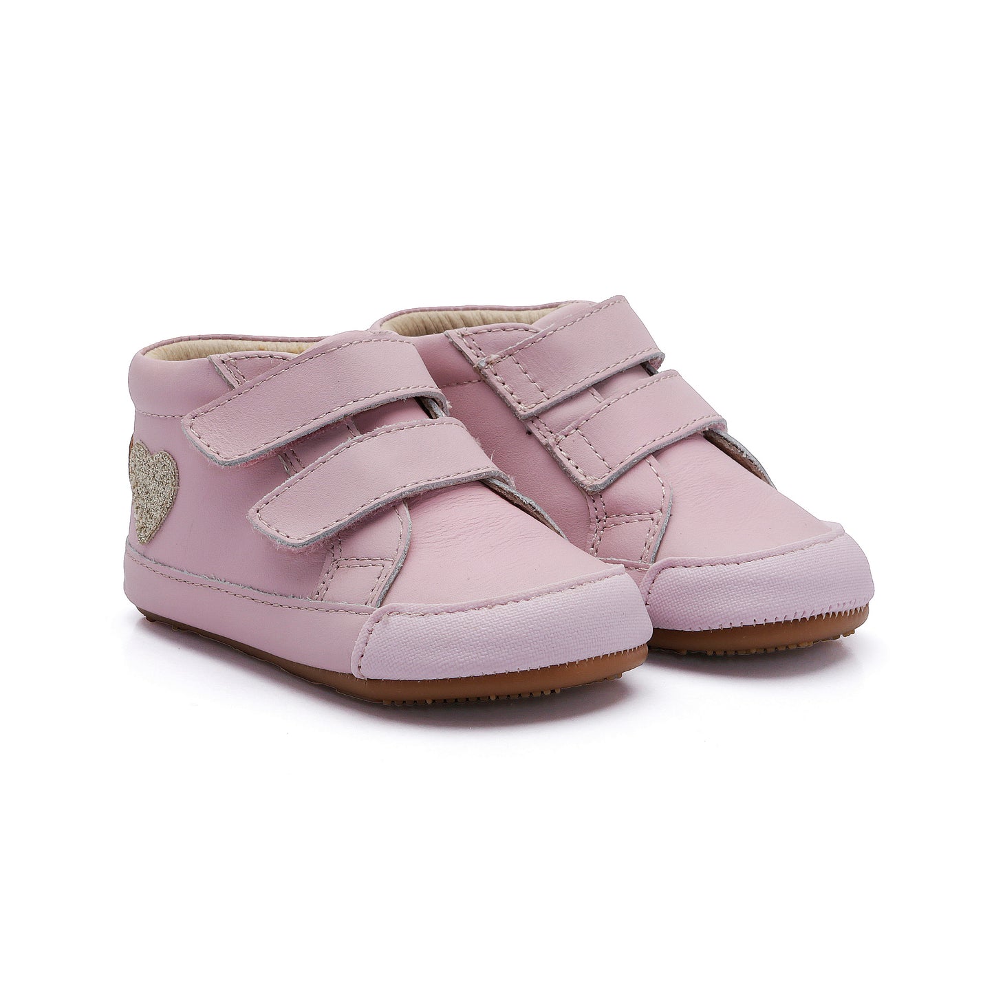 Old Soles 0115RT Heartfelt Bub baby leather shoe in Chalk Pink and Gold and Glam Gold with ruffle detail
