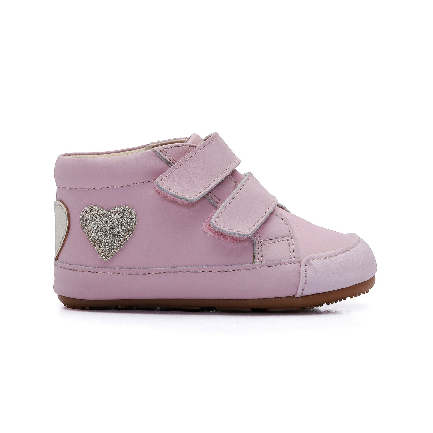 Old Soles 0115RT Heartfelt Bub baby leather shoe in Chalk Pink and Gold and Glam Gold with ruffle detail