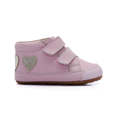 Old Soles 0115RT Heartfelt Bub baby leather shoe in Chalk Pink and Gold and Glam Gold with ruffle detail