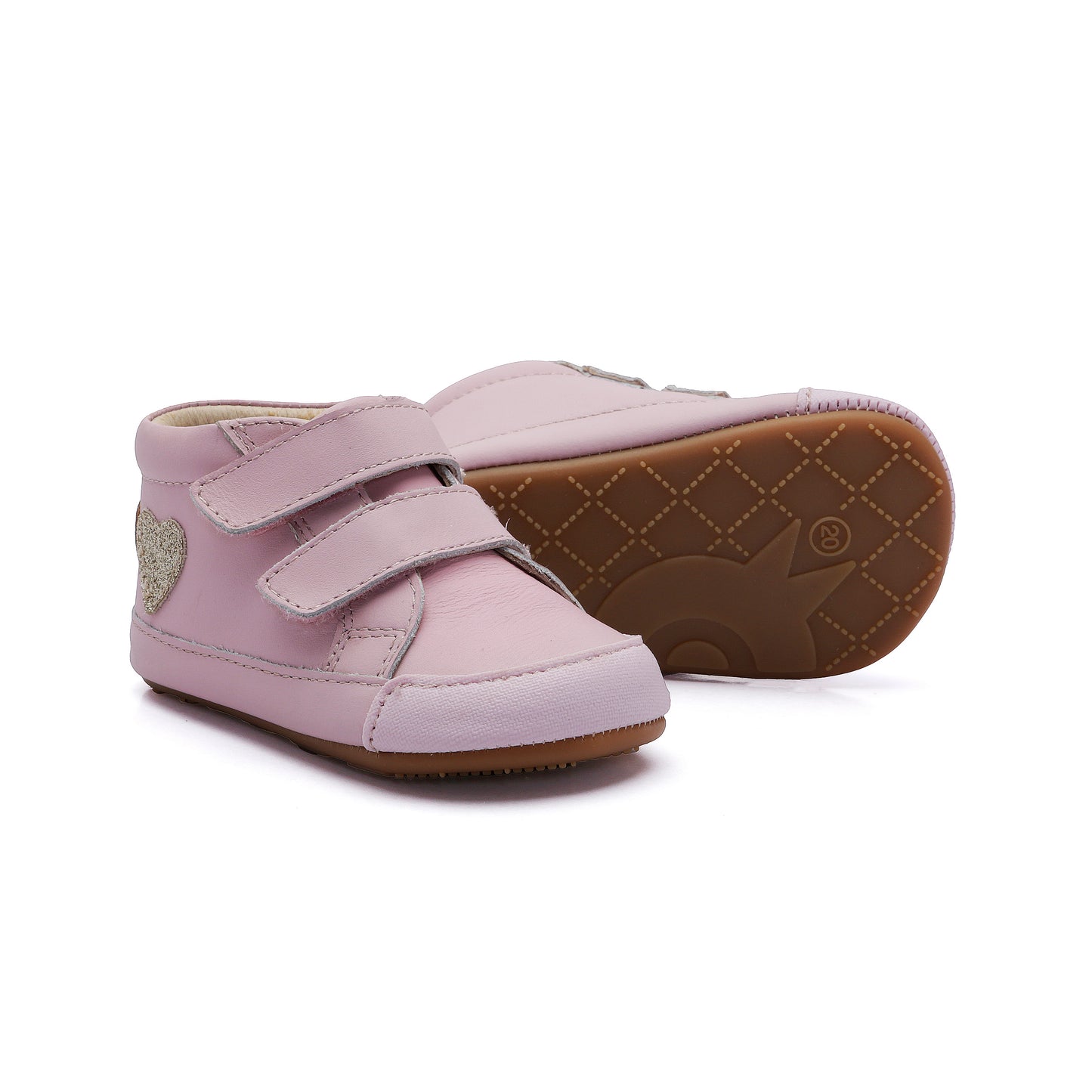 Old Soles 0115RT Heartfelt Bub baby leather shoe in Chalk Pink and Gold and Glam Gold with ruffle detail