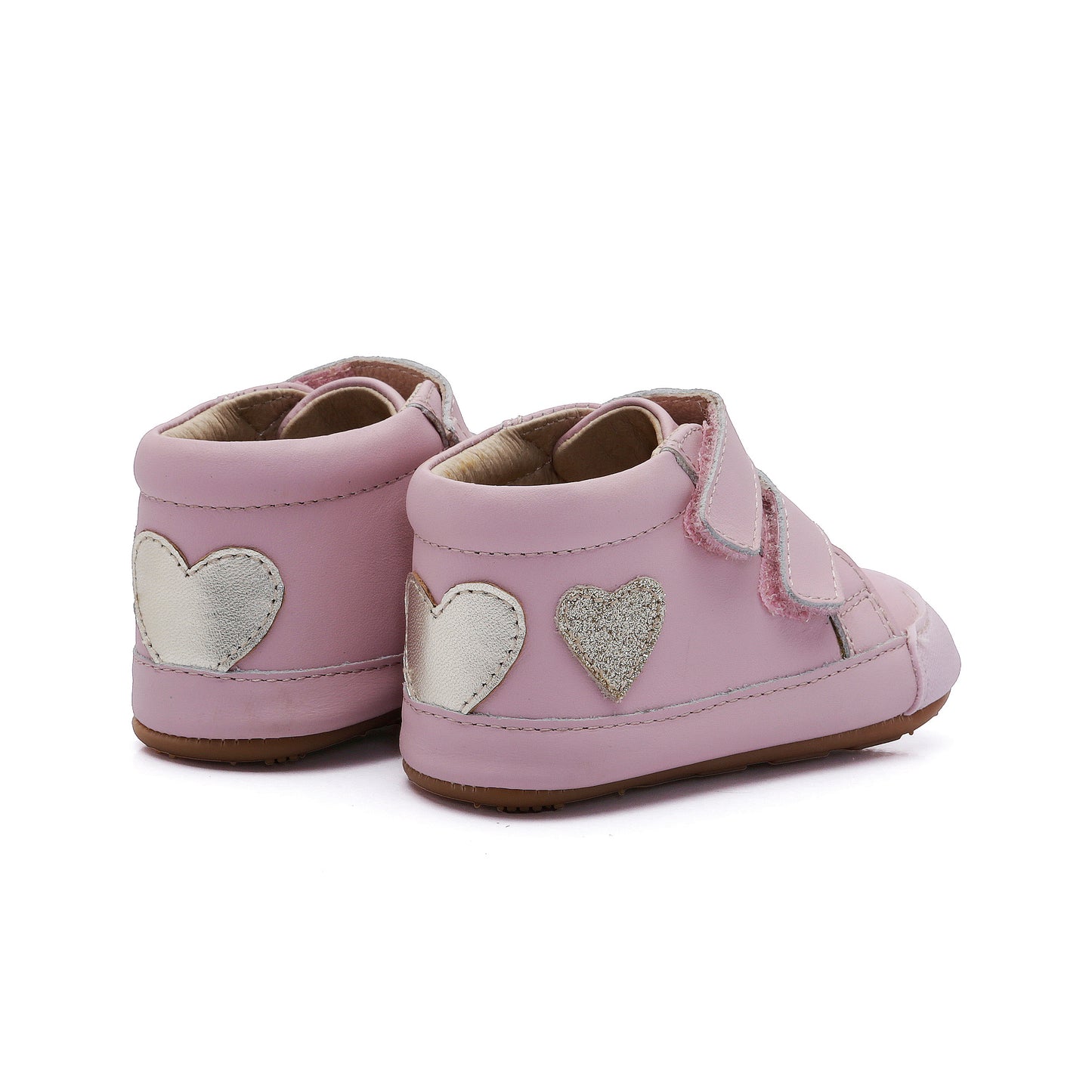 Old Soles 0115RT Heartfelt Bub baby leather shoe in Chalk Pink and Gold and Glam Gold with ruffle detail