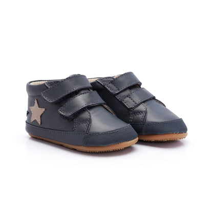 Old Soles 0116RT Bopstar kids leather sneaker in Navy and Indigo and Taupe with star detail