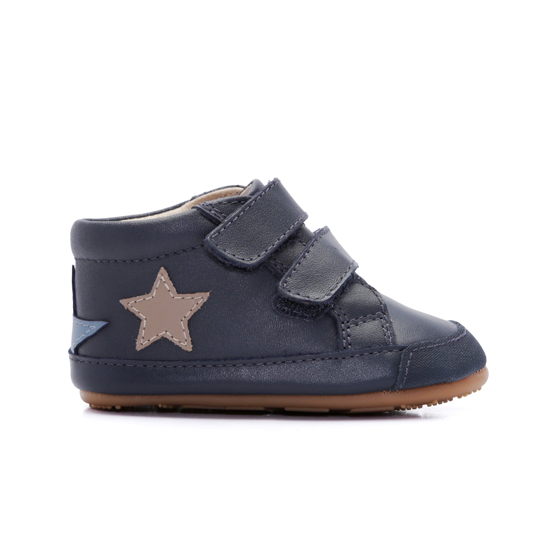 Old Soles 0116RT Bopstar kids leather sneaker in Navy and Indigo and Taupe with star detail