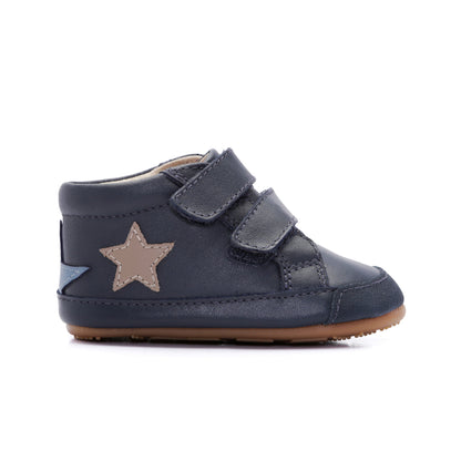 Old Soles 0116RT Bopstar kids leather sneaker in Navy and Indigo and Taupe with star detail