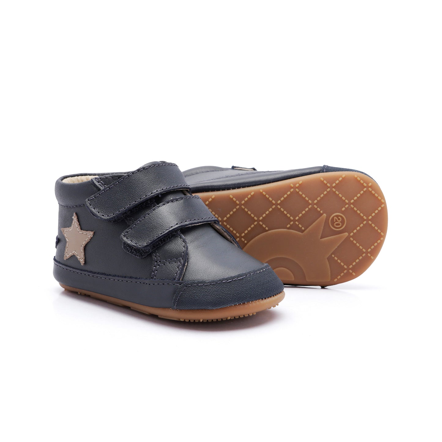 Old Soles 0116RT Bopstar kids leather sneaker in Navy and Indigo and Taupe with star detail