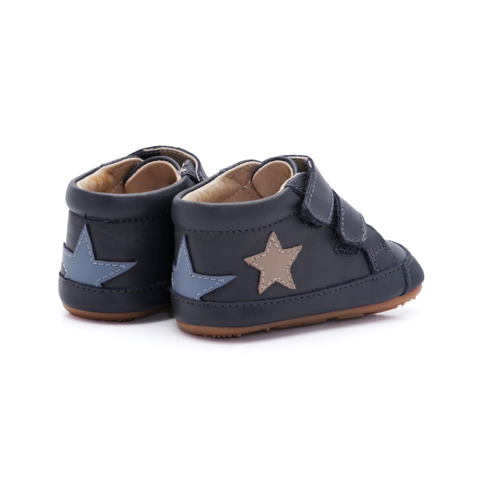Old Soles 0116RT Bopstar kids leather sneaker in Navy and Indigo and Taupe with star detail