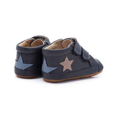 Old Soles 0116RT Bopstar kids leather sneaker in Navy and Indigo and Taupe with star detail