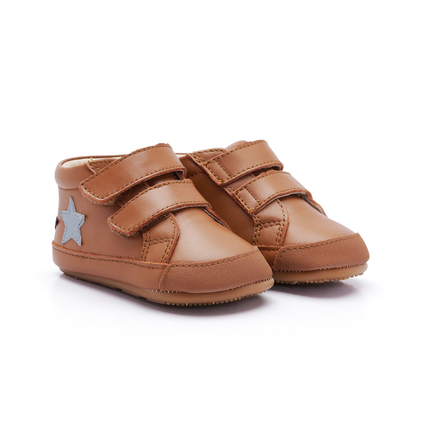 Old Soles 0116RT Bopstar kids leather sneaker in Tan and Navy and Dusty Blue with star detail