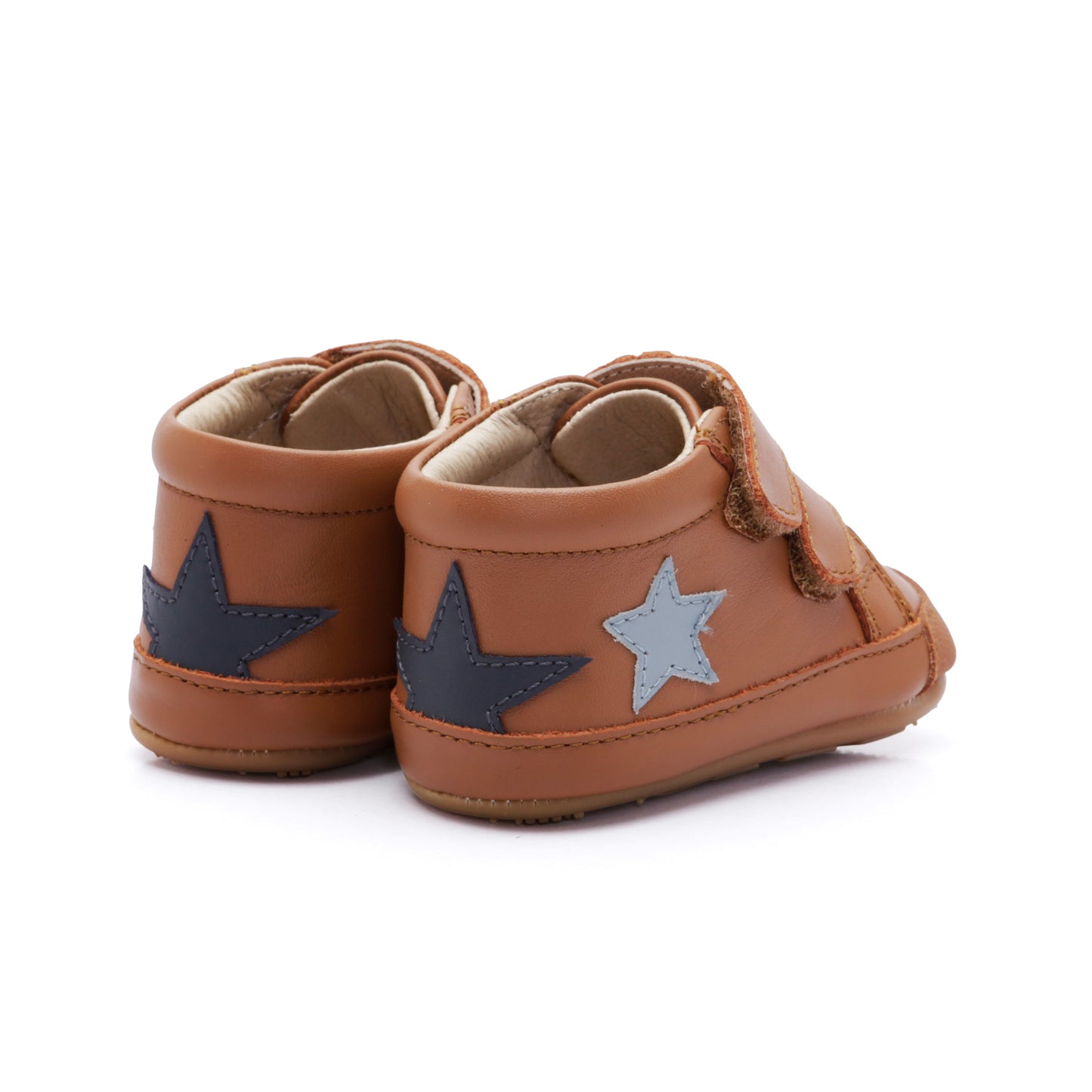 Old Soles 0116RT Bopstar kids leather sneaker in Tan and Navy and Dusty Blue with star detail