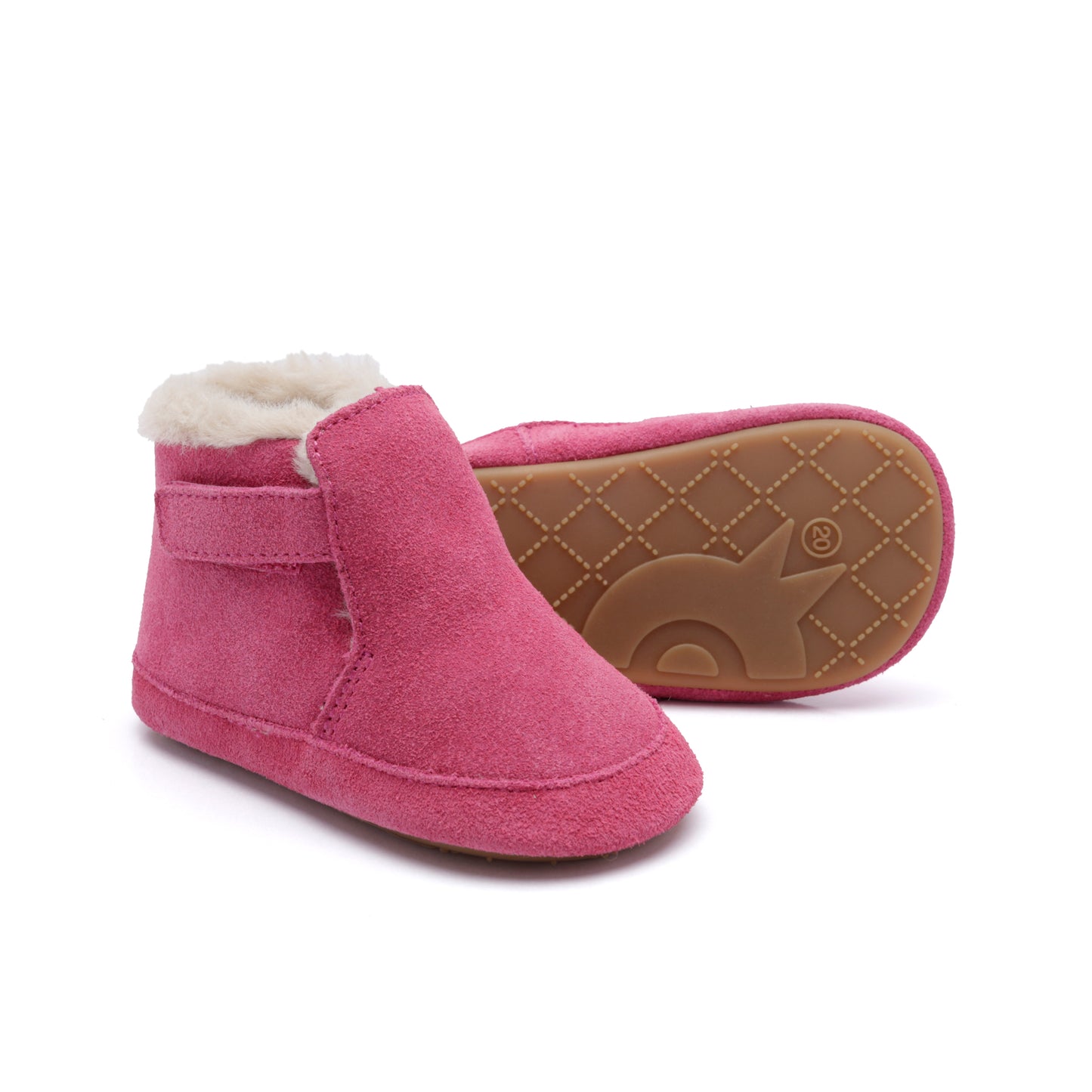 Old Soles 0117R Apres Bub baby leather shoe in Dark Pink Suede with classic detail