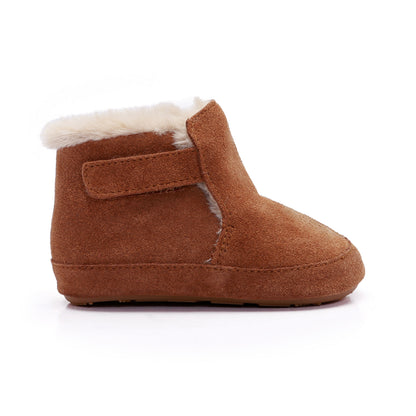 Old Soles 0117R Apres Bub baby leather shoe in Tan Suede with classic detail
