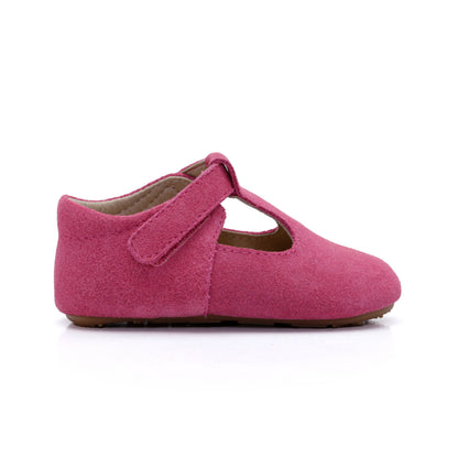 Old Soles 0118R Softly Bub baby leather shoe in Dark Pink Suede with classic detail