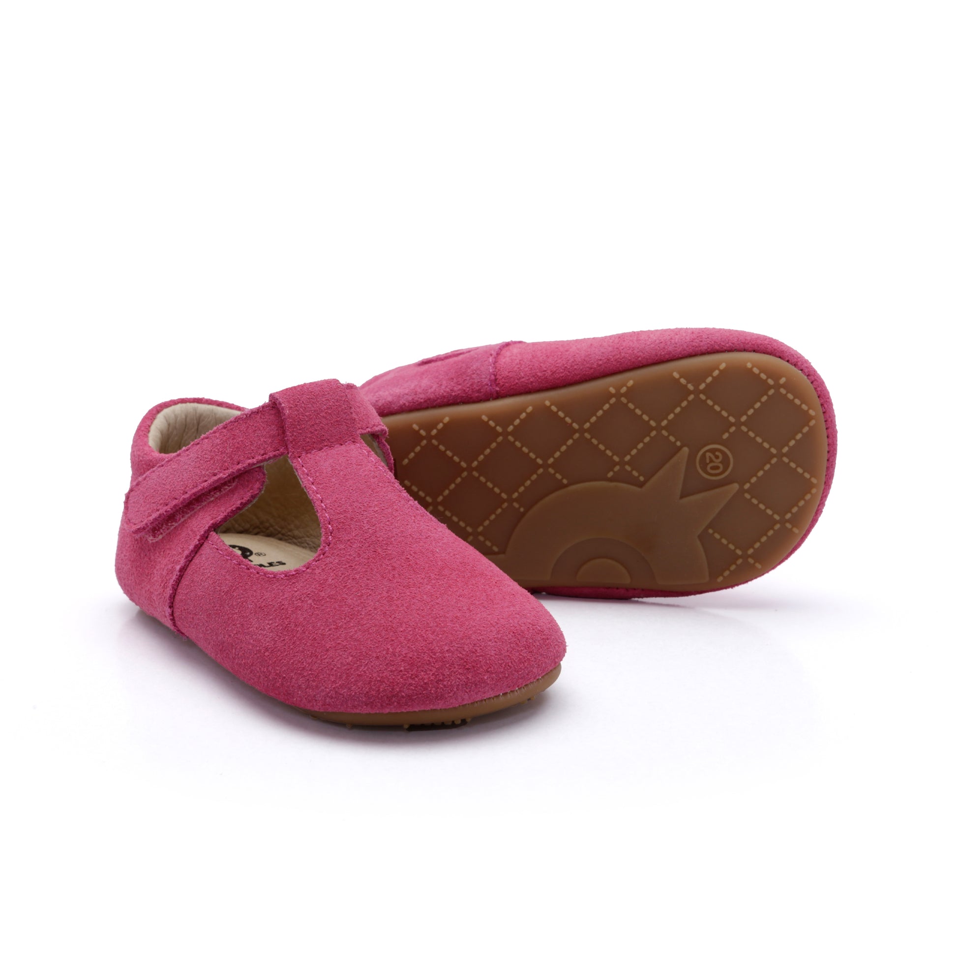 Old Soles 0118R Softly Bub baby leather shoe in Dark Pink Suede with classic detail
