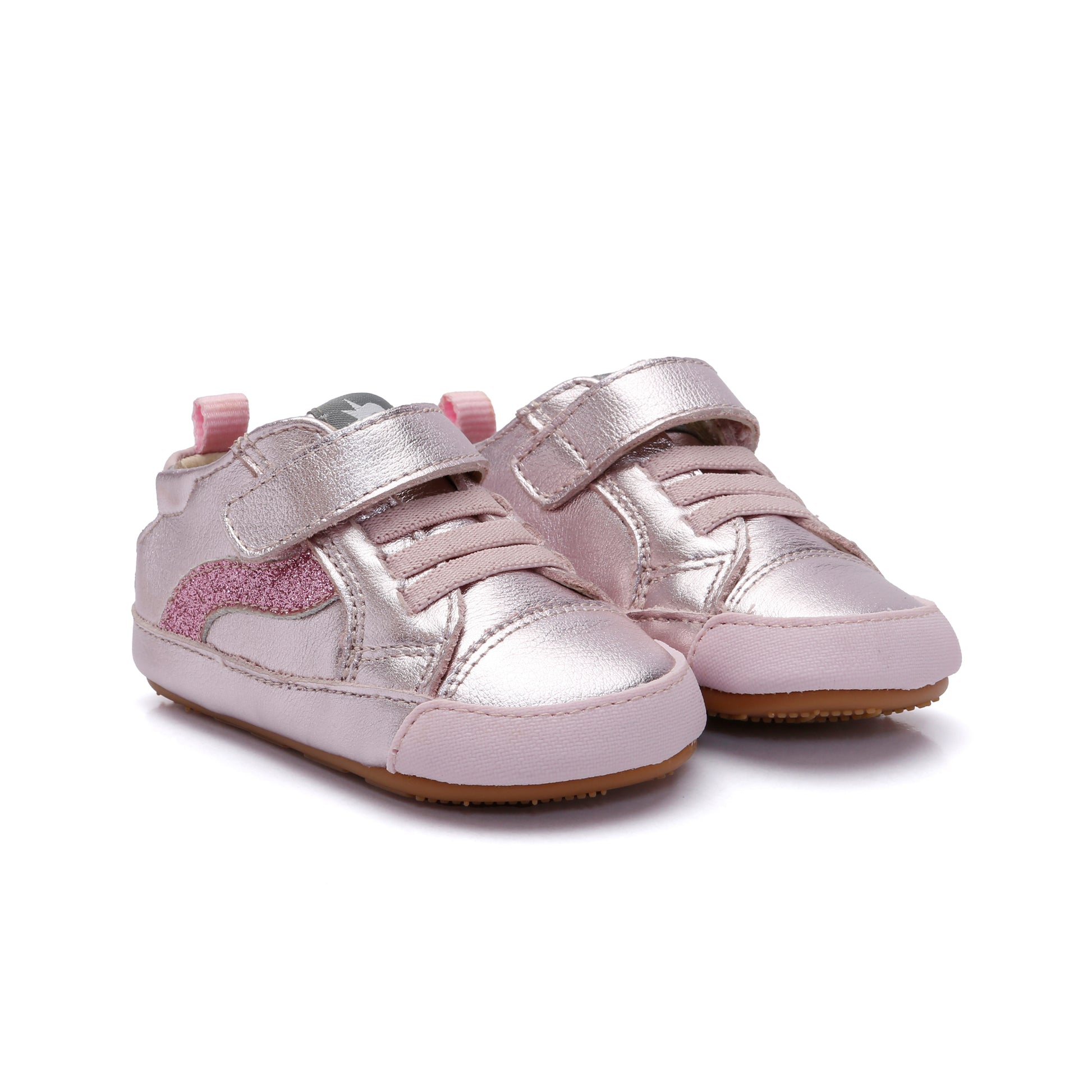 Old Soles 0119RT First Wave baby leather shoe in Millet Pink with sporty detail