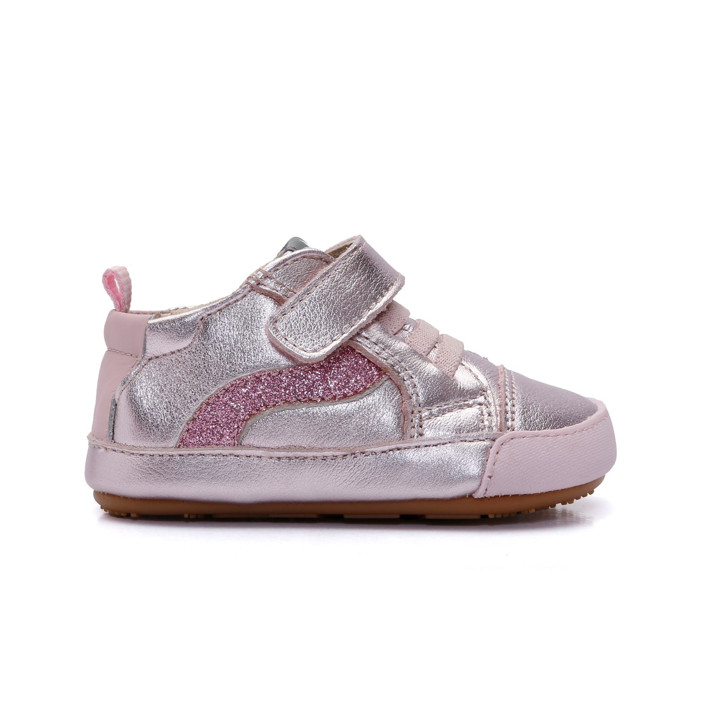 Old Soles 0119RT First Wave baby leather shoe in Millet Pink with sporty detail
