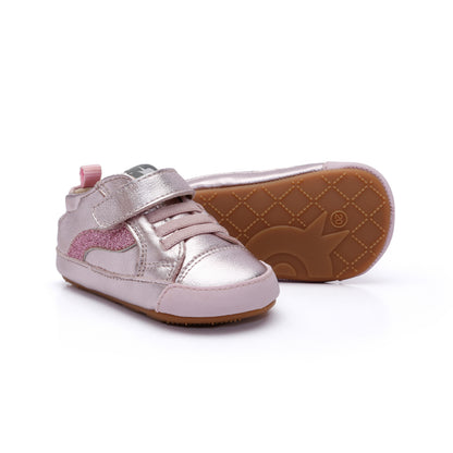 Old Soles 0119RT First Wave baby leather shoe in Millet Pink with sporty detail