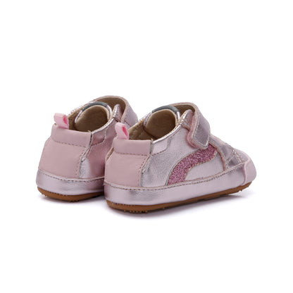 Old Soles 0119RT First Wave baby leather shoe in Millet Pink with sporty detail