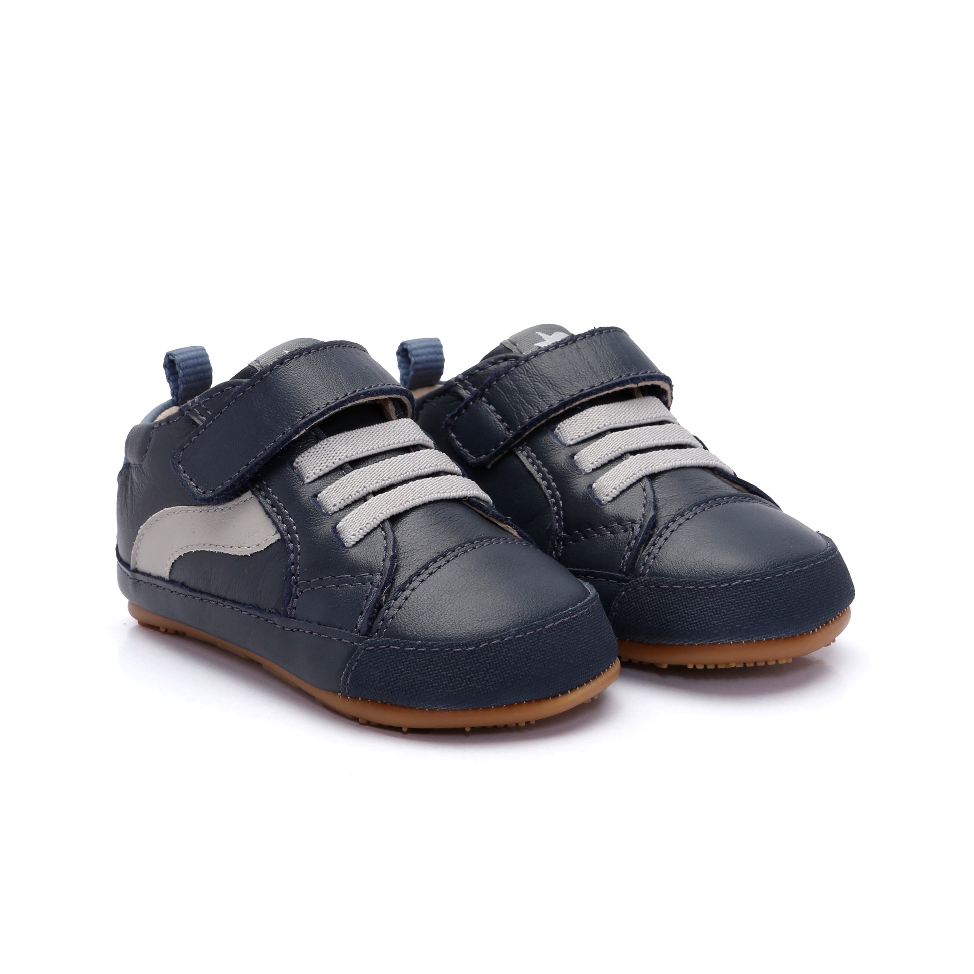 Old Soles 0119RT First Wave baby leather shoe in Navy with sporty detail