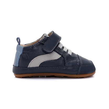 Old Soles 0119RT First Wave baby leather shoe in Navy with sporty detail