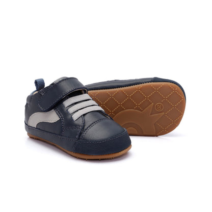 Old Soles 0119RT First Wave baby leather shoe in Navy with sporty detail