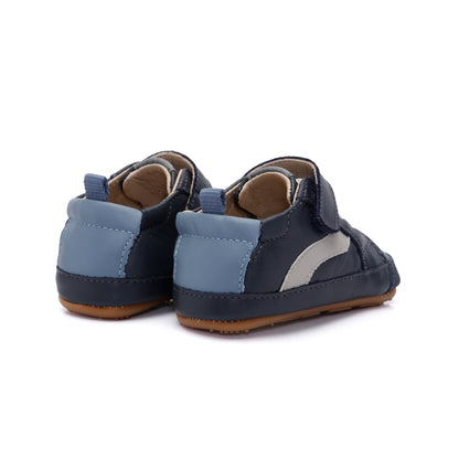 Old Soles 0119RT First Wave baby leather shoe in Navy with sporty detail