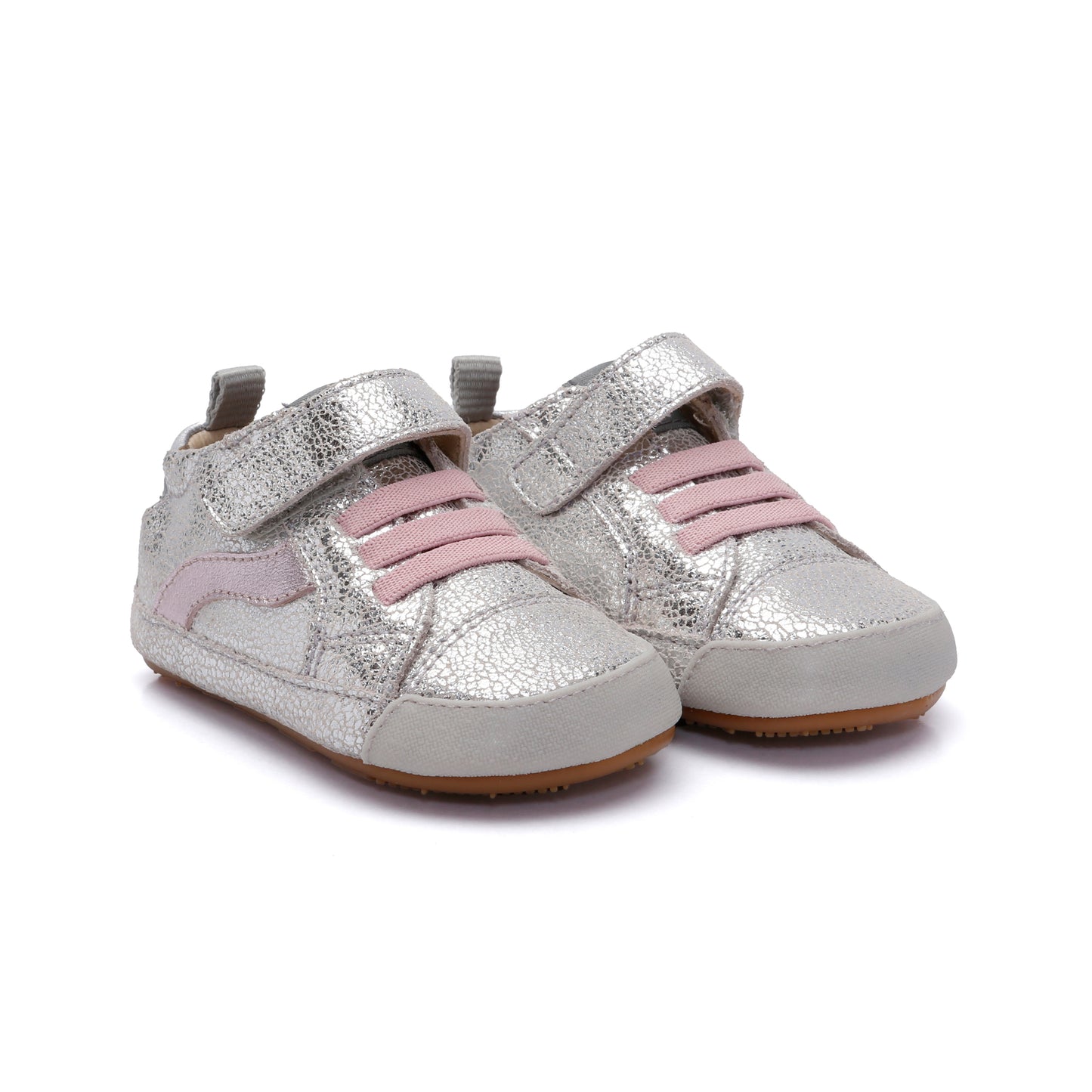 Old Soles 0119RT First Wave baby leather shoe in Silver Crackle with sporty detail