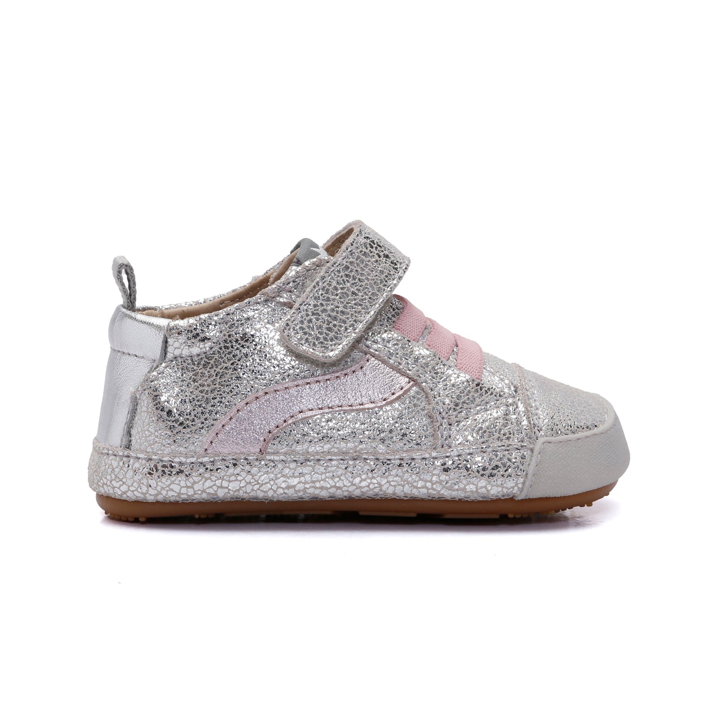 Old Soles 0119RT First Wave baby leather shoe in Silver Crackle with sporty detail