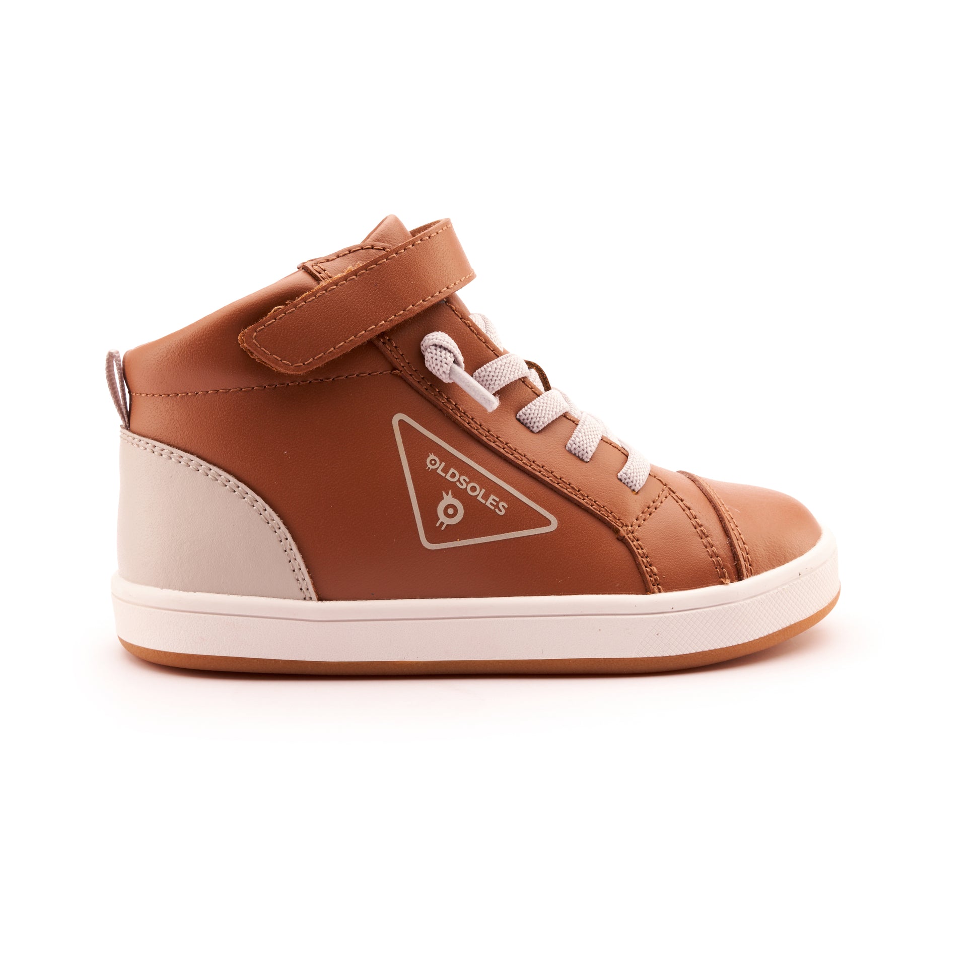 Old Soles 1000 Brigade High Top kids leather high top sneaker in Tan, Gris, and White Gum Sole with classic detail