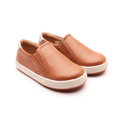 Old Soles 1005 Hoff 23 kids leather shoe in Tan, Gris, and Sporco Gum Sole with retro detail